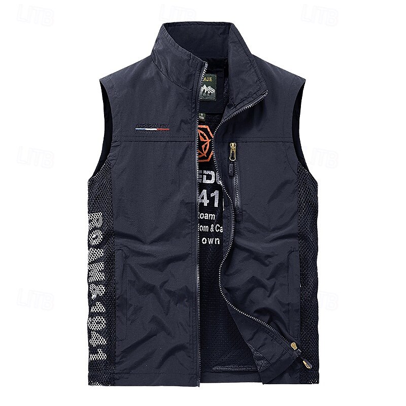 Herr Fiskeväst Vandringsväst Ärmlös Vest Utomhus Vindtät Snabb tork Lättvikt Reflexremsa Vinter Dragkedja Polyester Armégrön Blå Jakt Fiske Klättring 2025 - $17.49 –P1