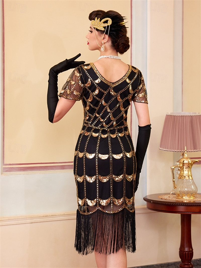 Retro Řvoucí 20s 20. léta 20. století Bubenové šaty Šaty Úbory Velký Gatsby Svatební host Flitry Třásně Maškarní kostým Dámské Vánoce předvečer Všech svatých Karneval Párty a večer Svatební hostina 2025 - $51.99 –P10