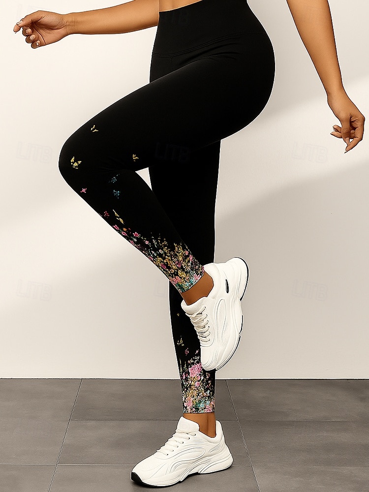 Per donna Leggings Elegante Vacanza Moda Lunghezza intera Vita Alta Floreale Grafico Stampa 3D Asciugatura Rapida Traspirabilità Morbido Elasticizzato All'aperto Casa Casual Nero Bianco Autunno del 2025 a $19.99 –P1