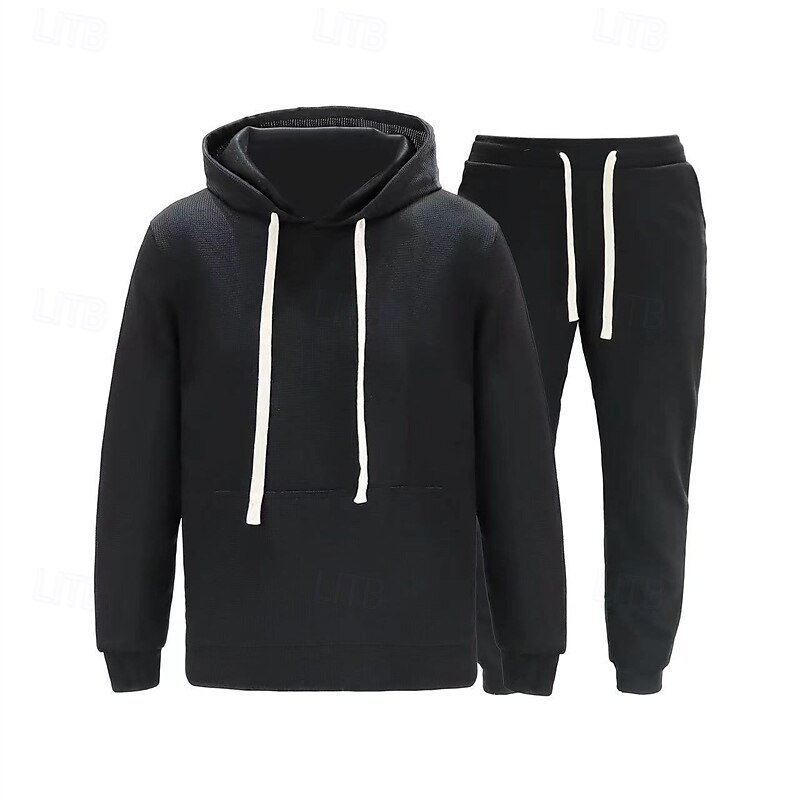 Men's Hoodie Tracksuit Sweatsuit Black White Camel Orange Light Grey Hooded Plain 2 Piece Sports & Outdoor Daily Holiday Polyester Streetwear Basic Casual Spring Autumn / Fall Clothing Apparel Hoodies 2025 - $23.99 –P3