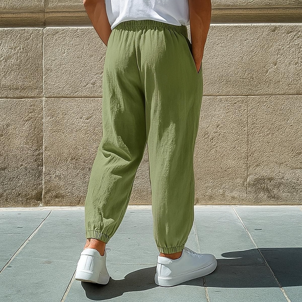 Męskie Lniane spodnie Spodnie Letnie spodnie Luźne spodnie Elastyczny mankiet Równina Komfort Oddychający Pełna długość Codzienny Święto Urlop Moda Czarny Biały 2025 - $23.99 –P2