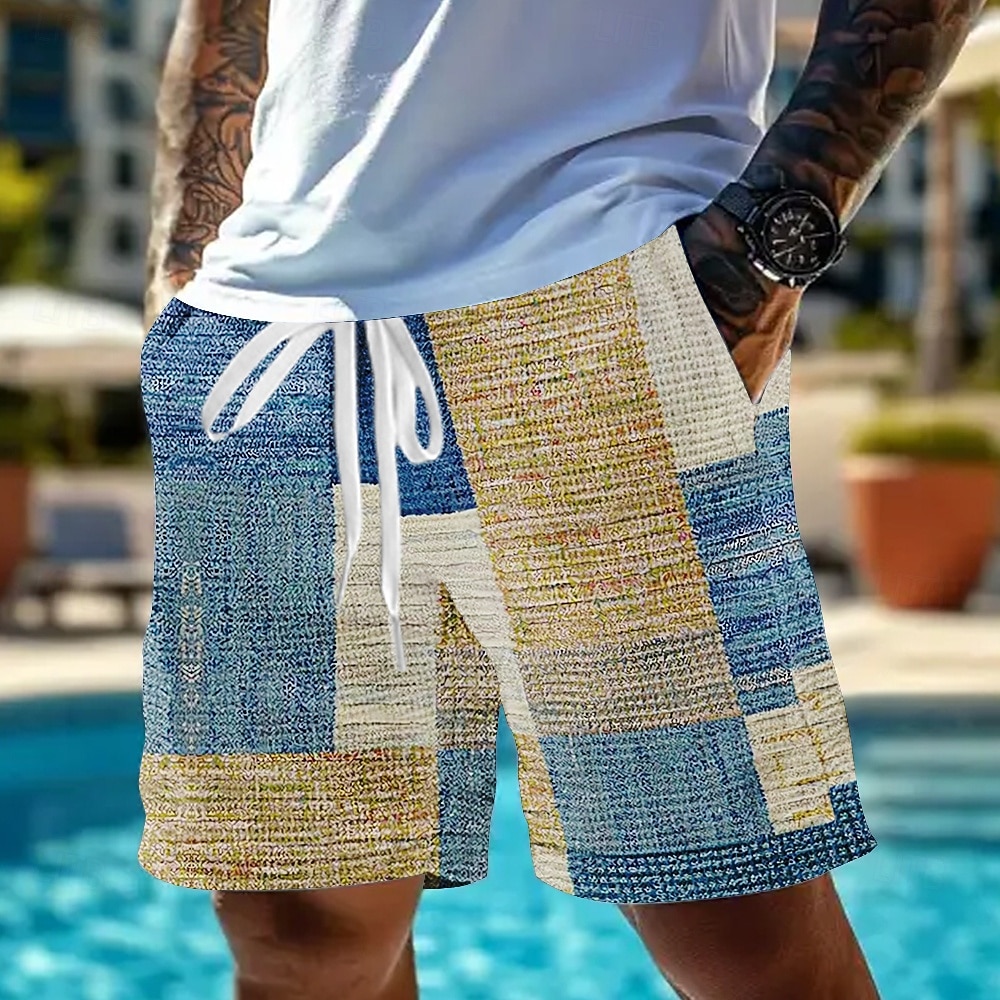 Homme Géométrique Bloc de Couleur Patchwork Short gaufré Shorts de survêtement Short décontracté Taille Moyenne Mode Décontractée Vacances Jogging Entraînement Taille élastique avec cordon de serrage de 2025 ? $21.99 –P1