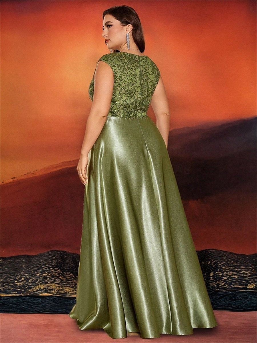 Robe A-Line Grande Taille Élégante Robe Courbe De Mariage Formelle Longue Au Sol Manches Courtes Col en V Satin Dos Nu Avec Plis 2025 de 2025 ? $119.99 –P42