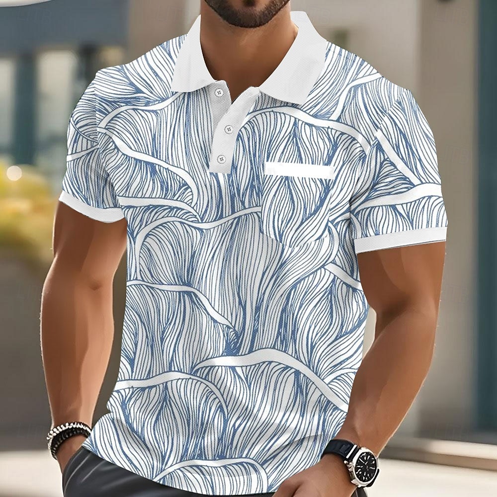 Miesten Geometrinen Viiva Polo Lyhythihainen Poolopaidat Kauluspaidat Business Casual ulko- Urheilu- ja treenivaatteet Arki-asut Tasku 3D-tulostus Napit Kesä Sininen Purppura Ruskea 2025 - $20.99 –P1
