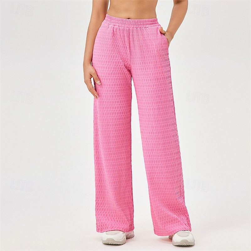 Damskie Spodnie fitness Spodnie Pilates Spodnie do jogi Trójwymiarowa faktura plastra miodu Z kieszeniami Lekki Wysoka talia Pilates Siłownia Zumba Doły Jednokolorowe Żółty Różowy Czerwony Jesień 2026 - $25.99 –P10