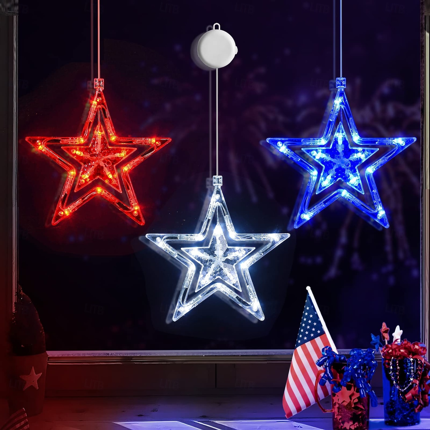 3 Pezzi Luci Appese Patriottiche per il 4 Luglio Giorno dell'Indipendenza 250° Anniversario Giorno della Memoria Luci Decorative con Ventosa Stella a 5 Punte Decorativa Box Batteria AAA del 2026 a $17.99 –P5