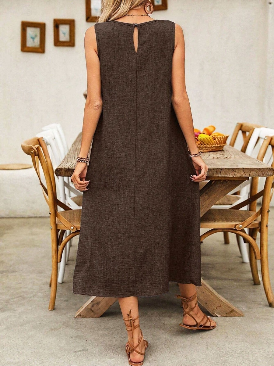 Damen Maxikleid A Linie Kleid Sommerkleid Lässig Täglich Normale Passform Einfach Ärmellos Rundhalsausschnitt Wein Blau Braun Grün Sommer 2025 - $24.99 –P28