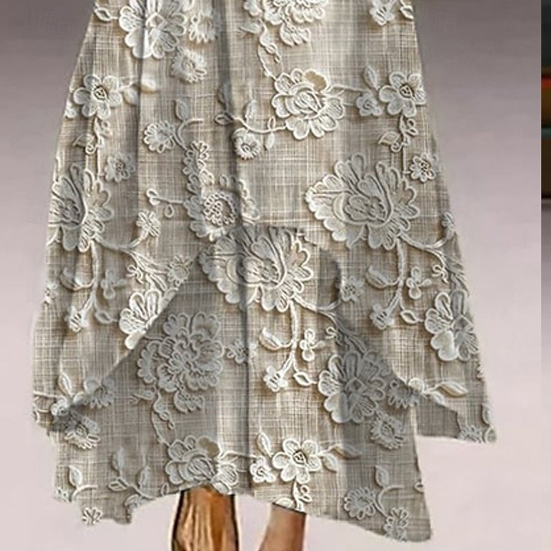 Dame Lang kjole Maxikjole Uformell kjole Print kjole Elegant Mote Klassisk utendørs Feriereise Ferie Normal Blomsternål i krystall Langermet V-hals Grå Sommer Vår 2025 - $25.99 –P3