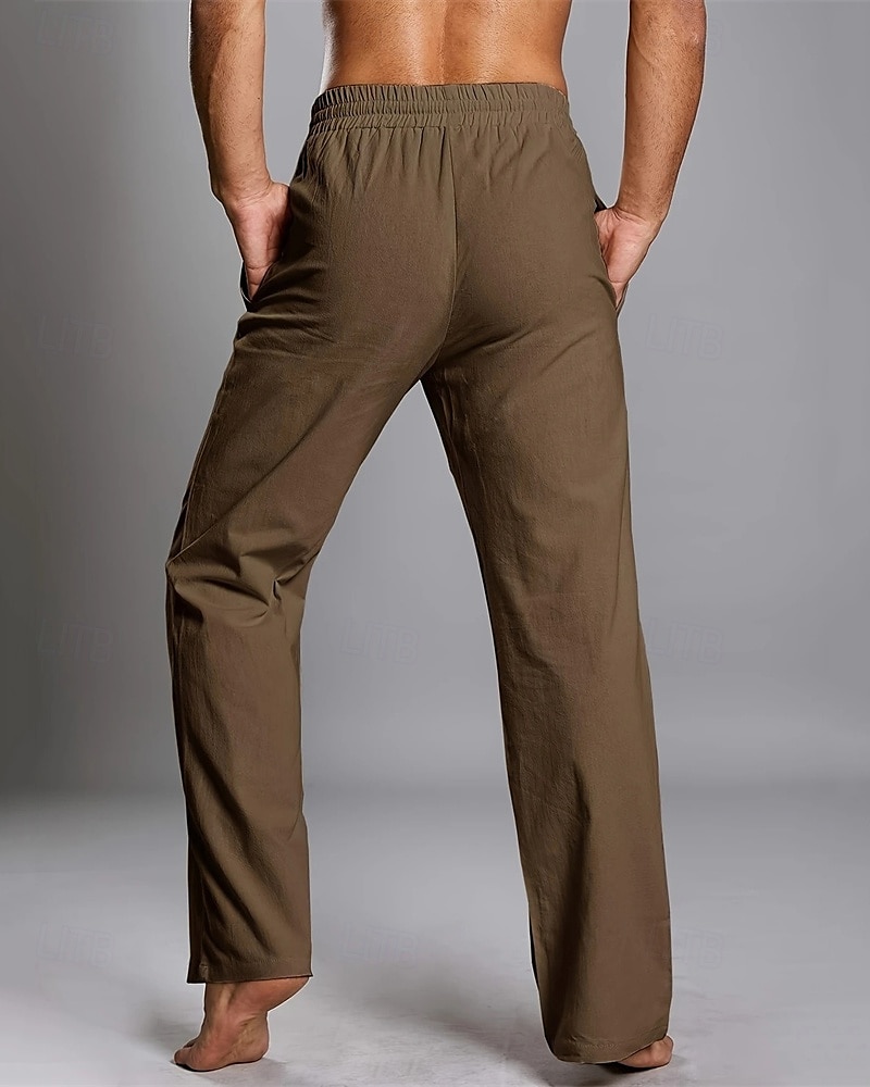 Men's Linen Pants Trousers Summer Pants Beach Pants Pocket Elastic Waist Drawstring Plain Comfort Breathable Vacation Daily Holiday Hawaiian Boho Dark Brown ArmyGreen 2025 - $17.99 –P6