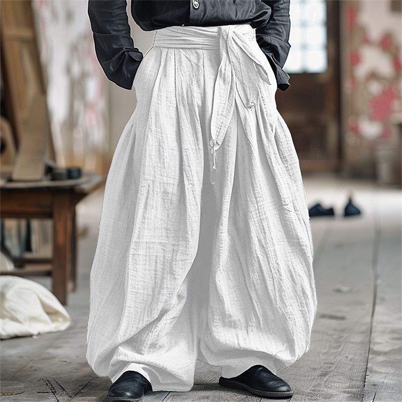 Herren Leinenhosen Hose Sommerhose Baggy-Hosen Strandhose Elastischer Bund Einfach Komfort Atmungsaktiv Urlaub Täglich Ferien Vintage Boho Weiß Marineblau 2026 - $30.99 –P5