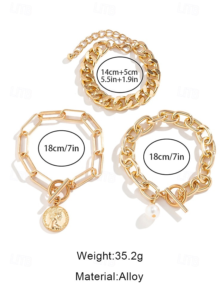 2026年 レディースゴールドチェーンとパールブレスレットセット、ファッショントグルクラスプジュエリー、女の子と女性のためのエレガントなレイヤードスタイル、パーティー、結婚式、オフィス、普段使いに最適  コレクション – $11.99 –P7