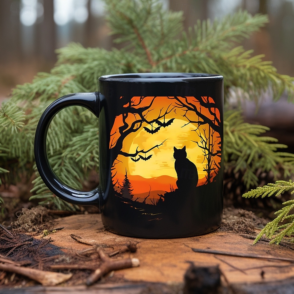 halloweeni ajándék bögre, fekete macskás kerámia kávésbögre 330ml/12oz, aranyos halloweeni pohár macskabarátoknak, ijesztő cica témájú bögre nőknek, barátoknak, ünnepi ajándék 2025 - $12.99 –P4