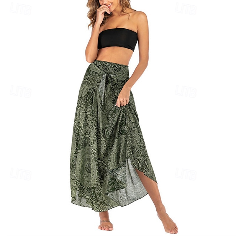 Pentru femei Fustă Linie A Leagăn Casual Boho Maxi Talie Înaltă Fuste Floral Imprimeu Micro-elastic Vacanță Concediu Negru Albastru piscină Portocaliu Verde Vară Poliester 2025 - $20.99 –P12
