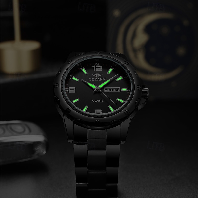 Ceas elegant pentru bărbați, cu brățară din oțel inoxidabil, cu cuarț, rezistență la apă IPX7, afișaj luminos pentru dată și zi, la modă și modern, casual, versatil, sportiv, ceas de mână bărbătesc 2025 - $15.99 –P3