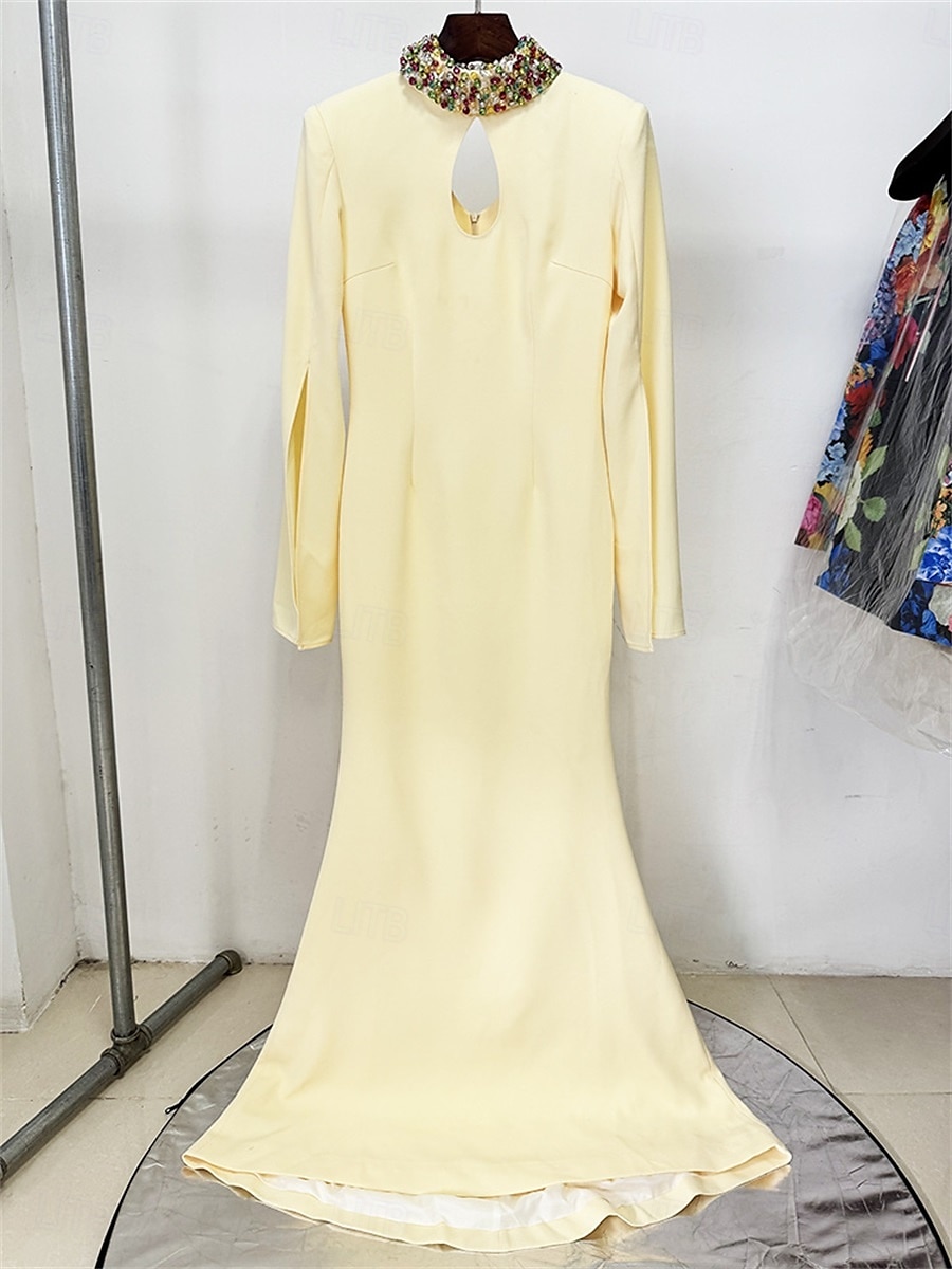 Mermaid / Trumpet Party Dresses Elegant Dress Formal Wedding Floor Length Long Sleeve Crew Neck Satin with Embroidery 2025 - $139.99 –P3