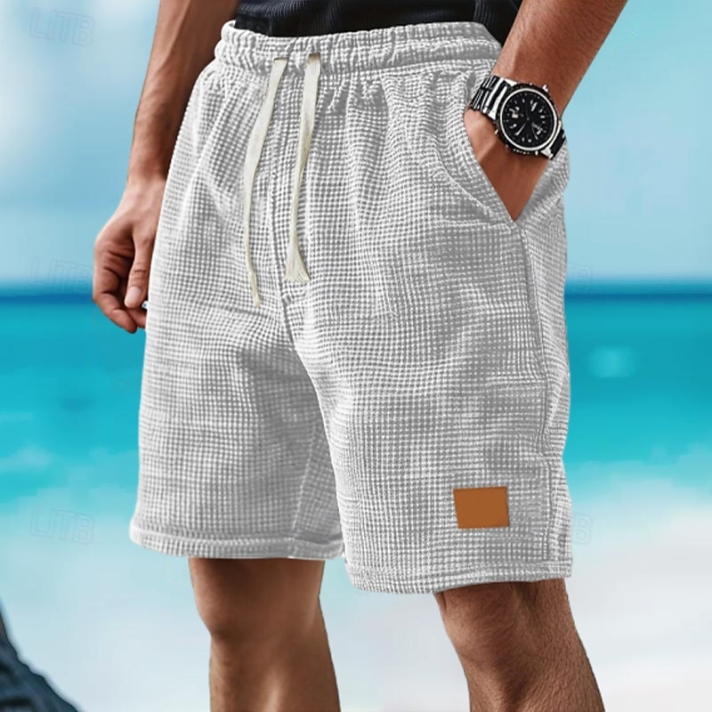 Homens Calções Waffle Shorts de moletom Calção Bermudas Shorts de praia Bolsos Com Cordão Cintura elástica Tecido Conforto Esportes Comprimento do joelho Ao ar livre Diário Férias Estilo Clássico de 2025 por $18.99 –P4