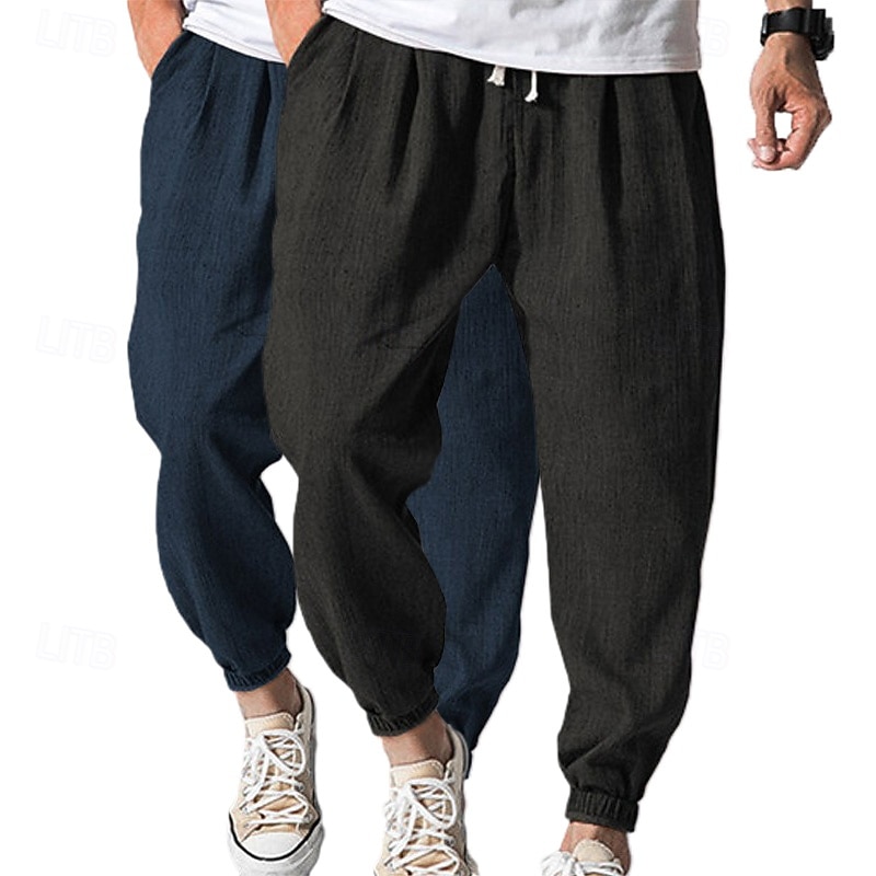 Męskie Uprawiający jogging Lniane spodnie Spodnie Letnie spodnie Luźne spodnie Ściągana na sznurek Elastyczny pas Opakowanie zbiorcze Równina Komfort Oddychający Pełna długość Na zewnątrz Codzienny 2026 - $29.99 –P10