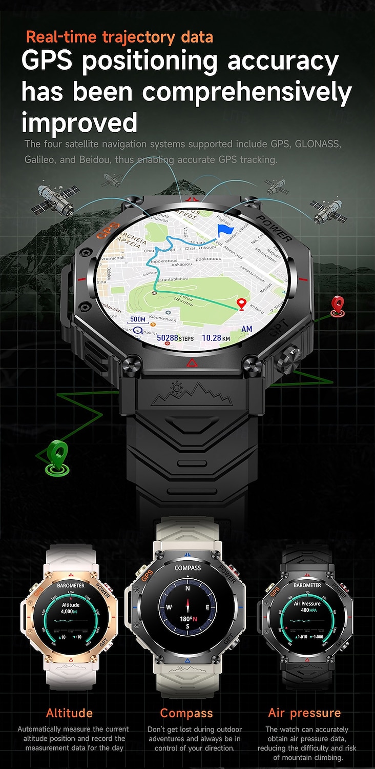 New ChatGPT AI assistant Smart Watch 5ATM Waterproof GPS Built-in Dual-band GNSS Compass Military Sport Smartwatch Men Woman 2025 - $53.99 –P5