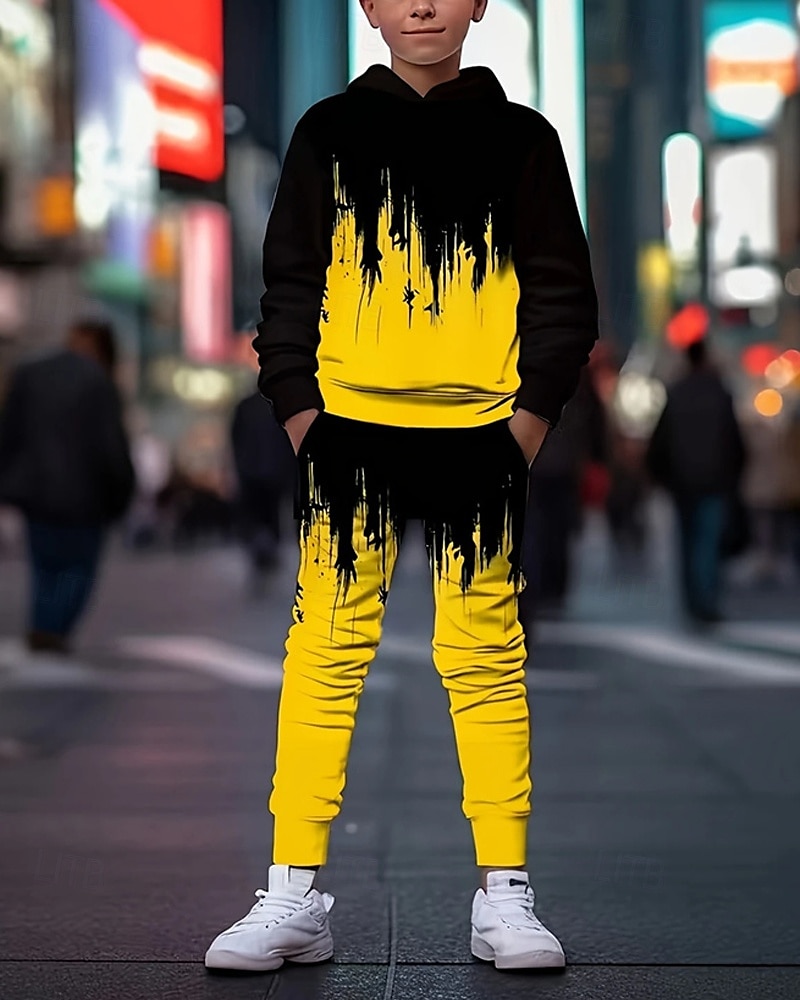 Jongens 3D Grafisch Set met capuchon en joggingbroek Sportoutfit Trainingspakken Lange mouw Lente Herfst Dagelijks Basic Casual Kinderen 4-12 jaar Capuchon Buiten Vakantie Sport Getailleerd 2025 - $26.99 –P1