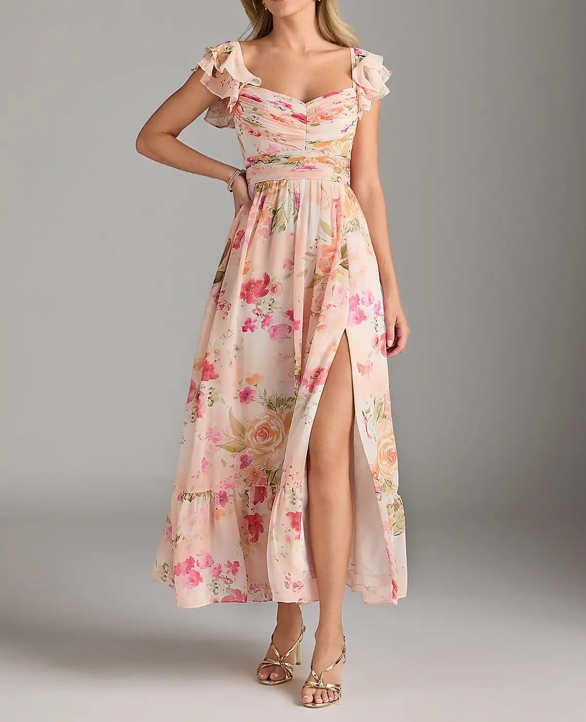 Vestido de Madrinha em A Decote V Sem Mangas Elegante Comprimento do Tornozelo Chiffon com Pregas  Rendas  Pregas de 2025 por $152.99 –P1
