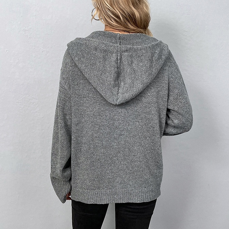 Damen Strickjacke Mode Weich Einfarbig Gerippt Mit Kapuze Knöpfe Gestrickt Langarm Normale Oberteile Stricken Ferien Ausgehen Wochenende Schwarz Weiß Herbst 2025 - $25.99 –P4