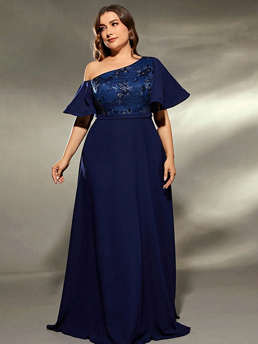 A-Linie Abendkleid Elegantes Kleid Formelle Hochzeit Bodenlang Kurze Ärmel Ein Schulter Satin mit Falten 2025 - $119.99 –P1