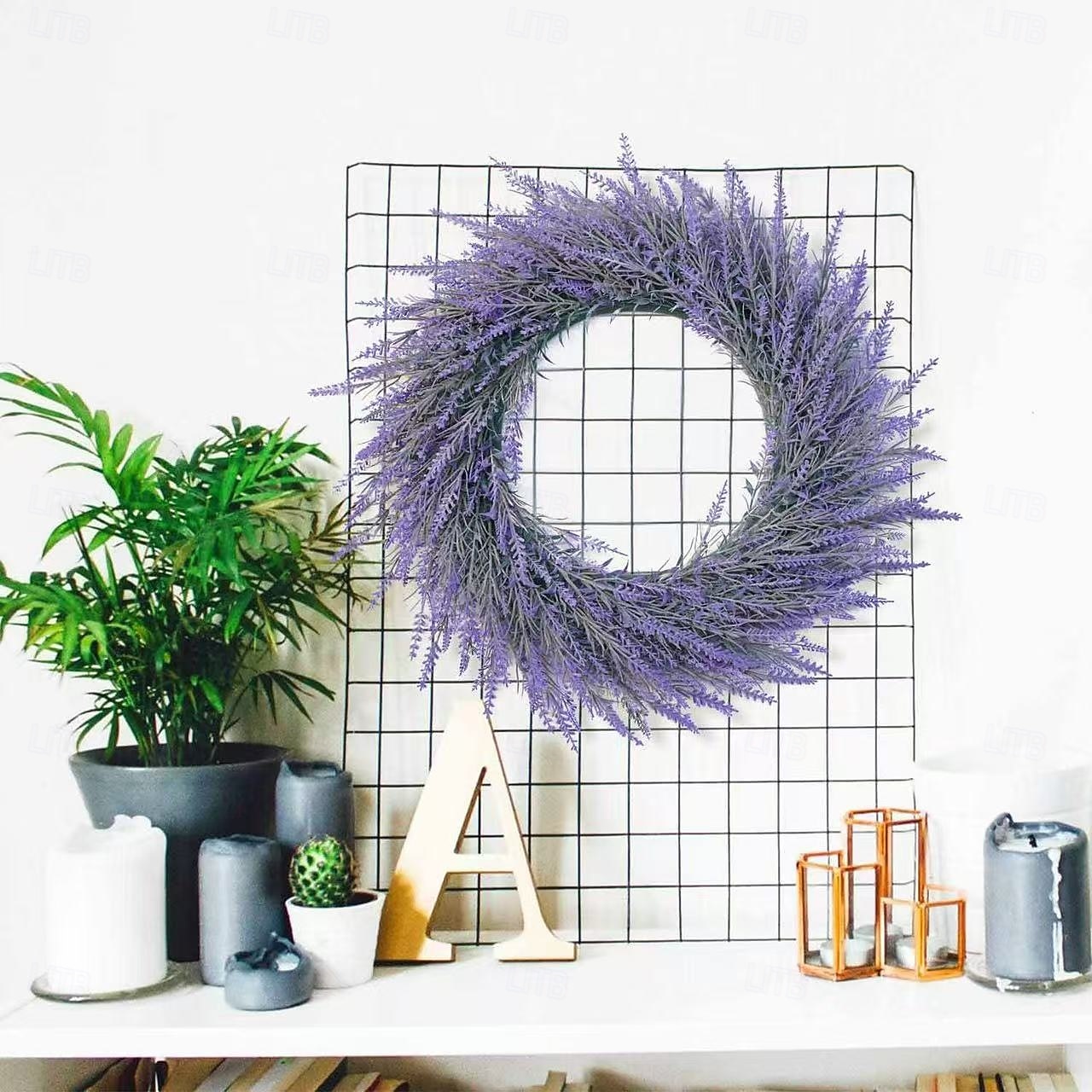 Ghirlanda di lavanda artificiale da 40 cm per porta d'ingresso, decorazione da parete per interni, decorazione per matrimoni e accessorio fotografico del 2026 a $22.99 –P4