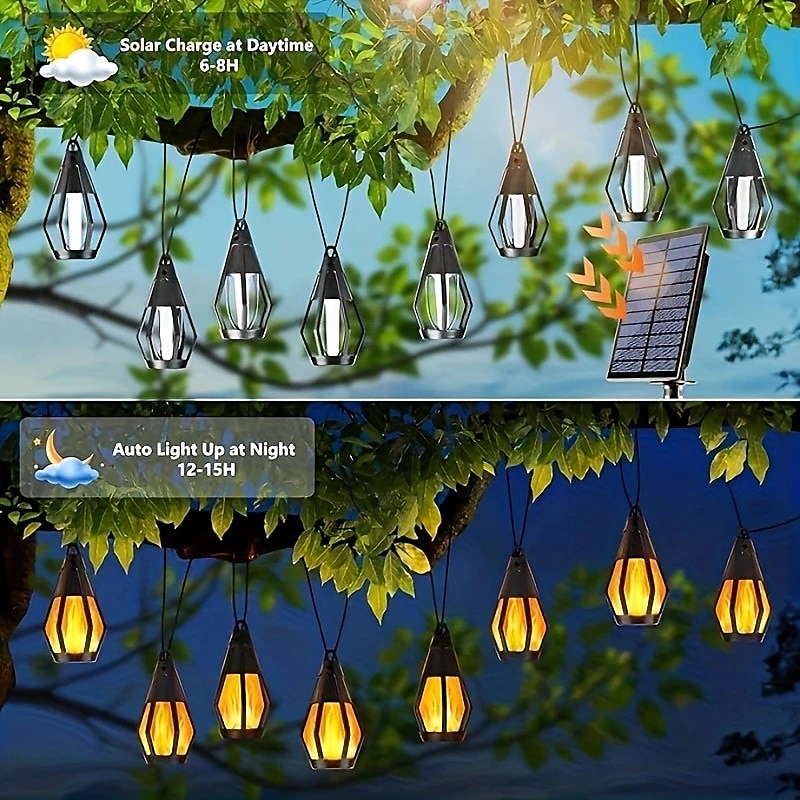 1 Pc 15 Leds Outdoor Waterproof Solar Flashing Flame Lantern String Garden Courtyard Camping Christmas Halloween Wedding Atmosphere Decoration Lighting 2025 - $47.99 –P18