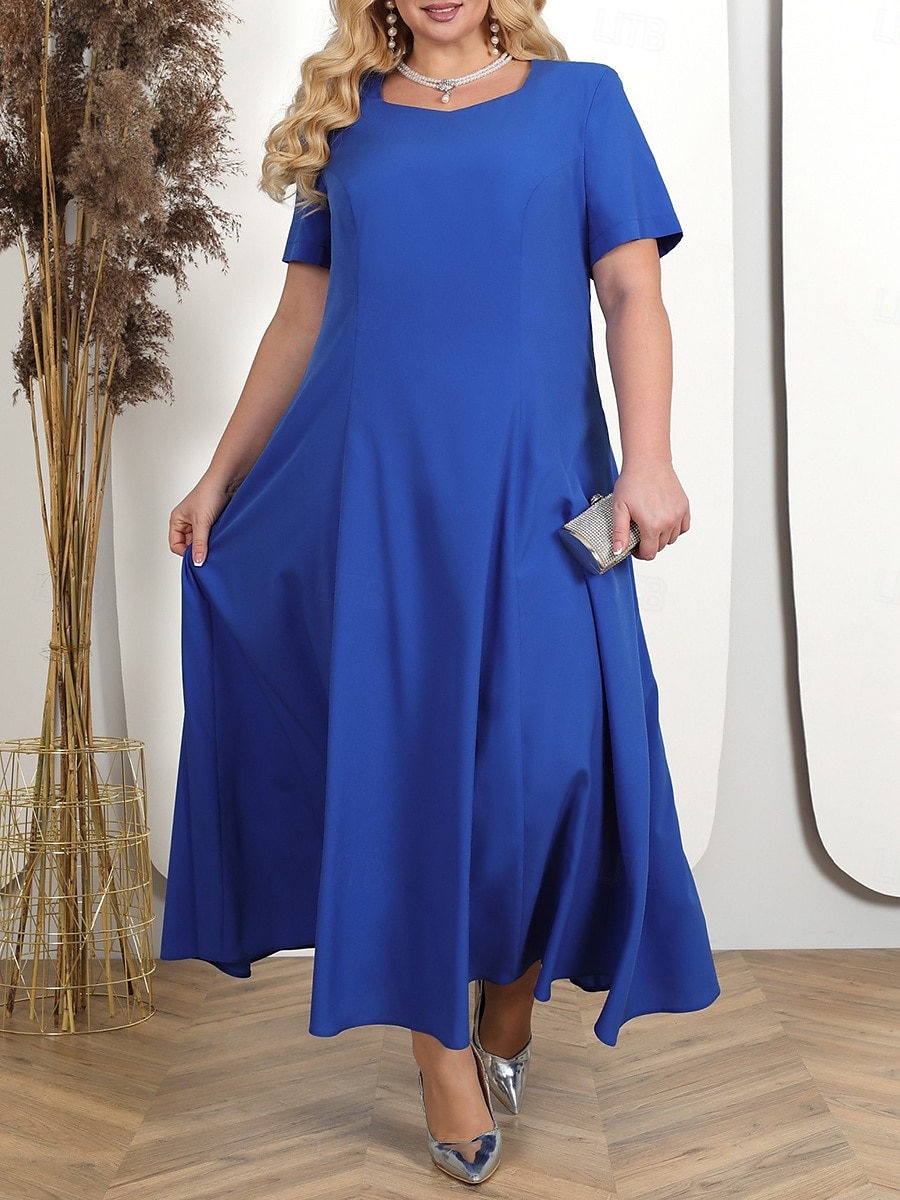 Per donna Taglie Forti Abito Semi-Formale Colore Puro Girocollo Mezza Manica Estate Primavera Elegante Abito Midi Formale Feste Vestito del 2025 a $44.99 –P8