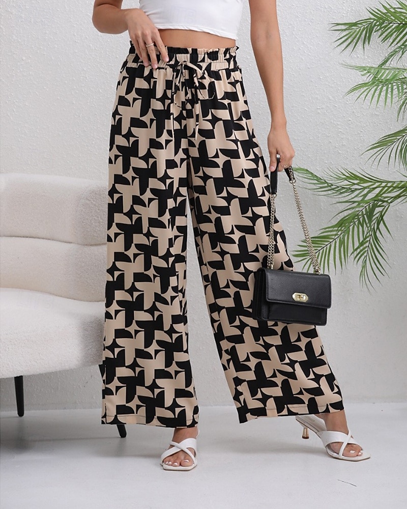 Dam Brett skaft Byxor Streetwear Ledigt Fullängd Naturlig Geometrisk Tryck Elastisk dragsko-design Bekväm Utomhus Semester Streetwear Svart Mörk marin Höst Normal 2025 - $17.99 –P3