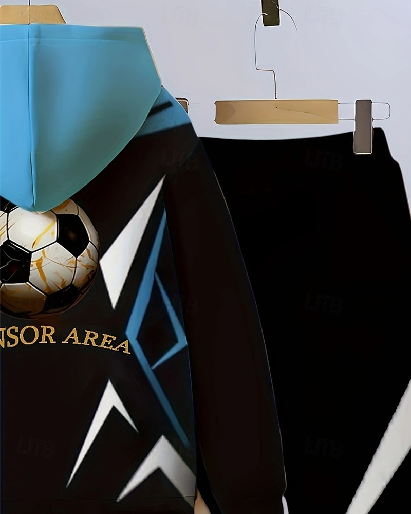 Pojkar 3D Fotboll Huvtröja & träningsbyxor Set Sportdräkt Träningsoveraller Långärmad Vår Höst Dagligen Grundläggande Ledigt Barn 4-12 år Huva Utomhus Semester Sport Skräddarsydd passform 2025 - $26.99 –P5