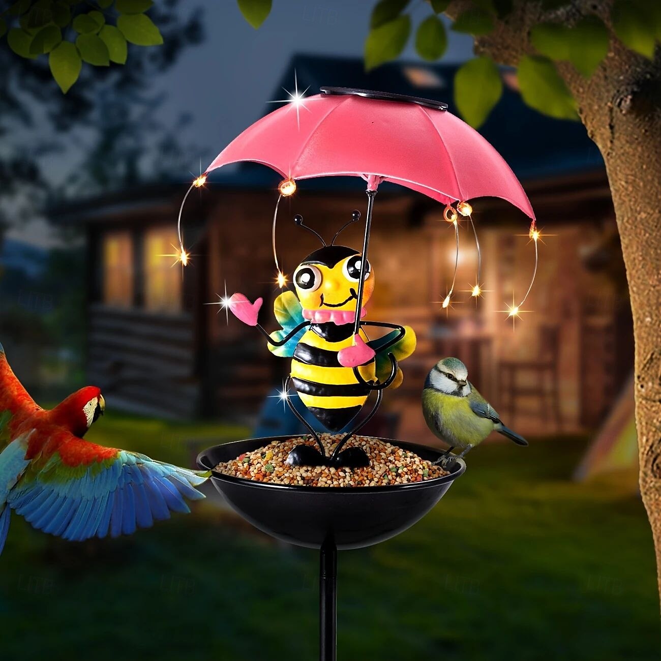 Luci solari da esterno in ferro battuto, a forma di fenicottero, impermeabili, con statua, lampada da prato a forma di ape, con funzione di mangiatoia per colibrì, regalo di Natale per il del 2025 a $32.99 –P3