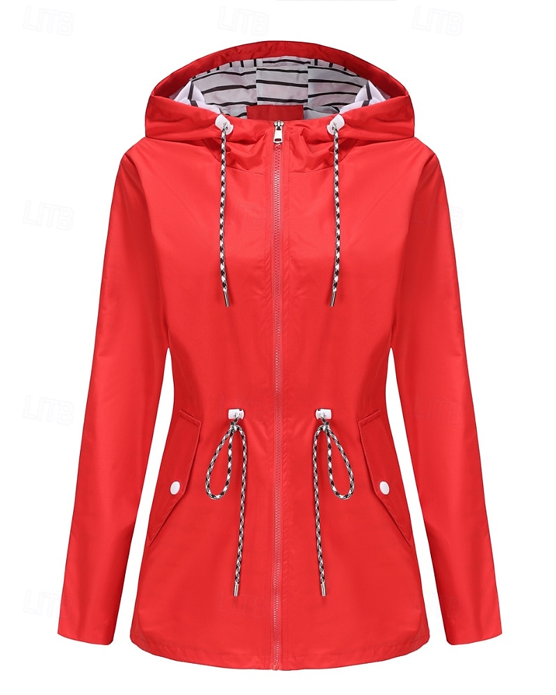 Women's Trench Coat Warm Comfortable Zipper Pocket Fashion Outdoor Plain Holiday Going out Zipper Regular Hooded Regular Fit Long Sleeve Outerwear Black Red Green Fall Winter 2025 - $31.99 –P2