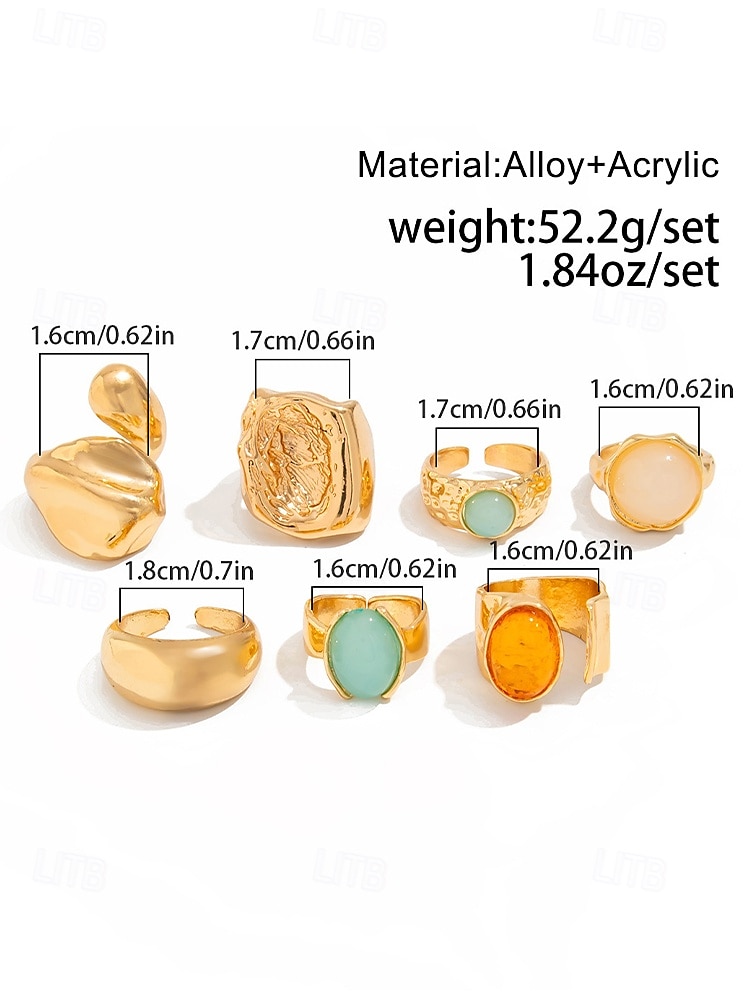 Set van dames gouden vintage edelsteenringen - meerdelige set van opvallende, dikke ringen met gehamerde textuur en kleurrijke hars edelstenen, geschikt voor kantoor, vintage mode, feesten en dagelijkse stijl 2026 - $8.68 –P14