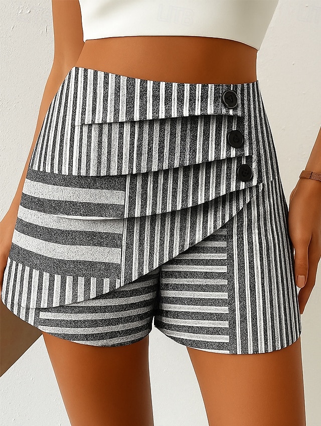 Dame kinesisk Shorts Elegant Ferie Årgang Kort Høy Midje Grafisk Stripet Abstrakt Multi Layer Mikroelastisk utendørs Gate Daglig Svart Blå Rød Sommer Vår 2025 - $17.99 –P2
