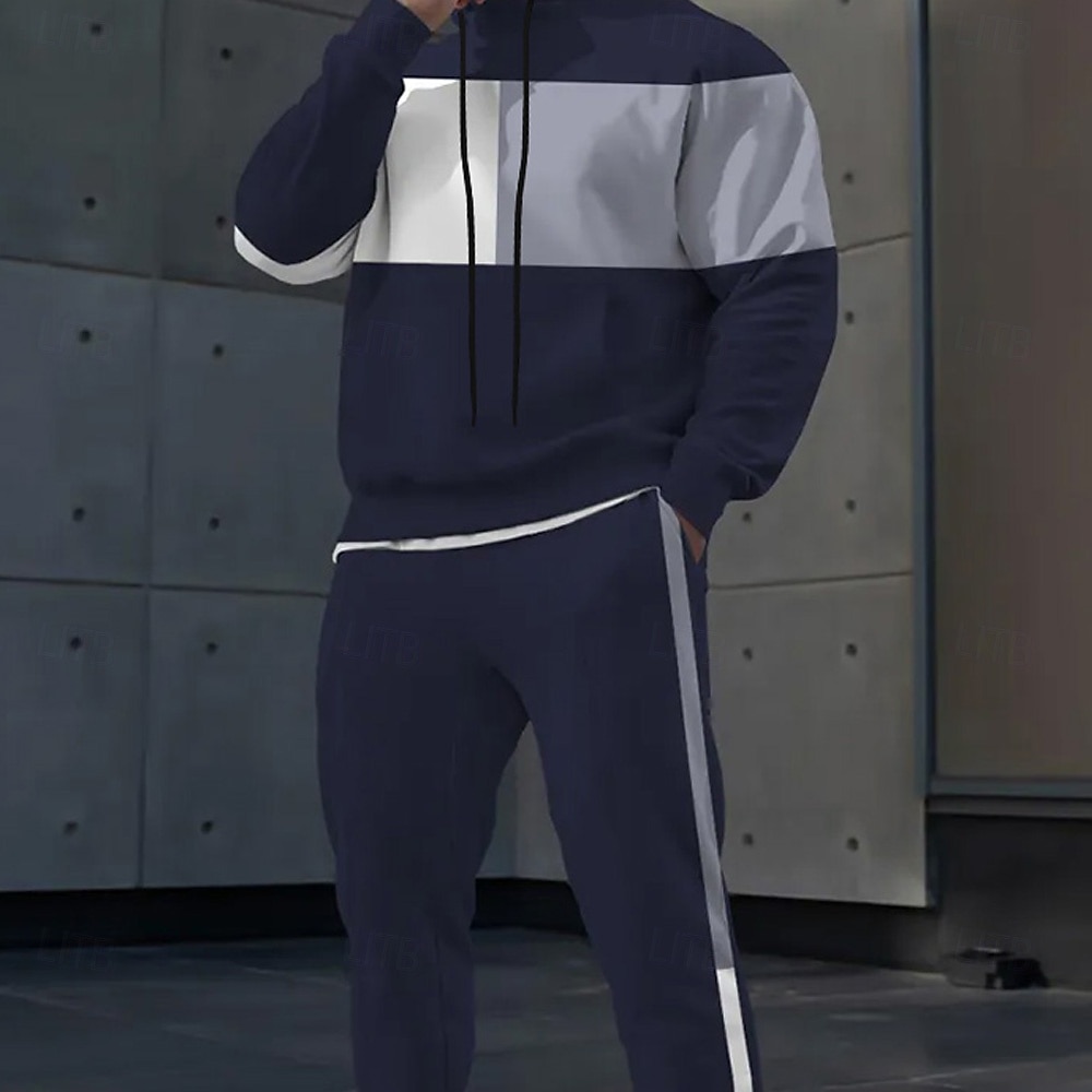 Férfi Színes 2db 3D pulóver készletek Tracksuit Kapucnis pulóver Hosszú ujj Hosszú nadrág Kapucni Alkalmi Napi Sportruházat 3D nyomtatás Tavasz Ősz Tél Sötétkék 2025 - $39.99 –P3