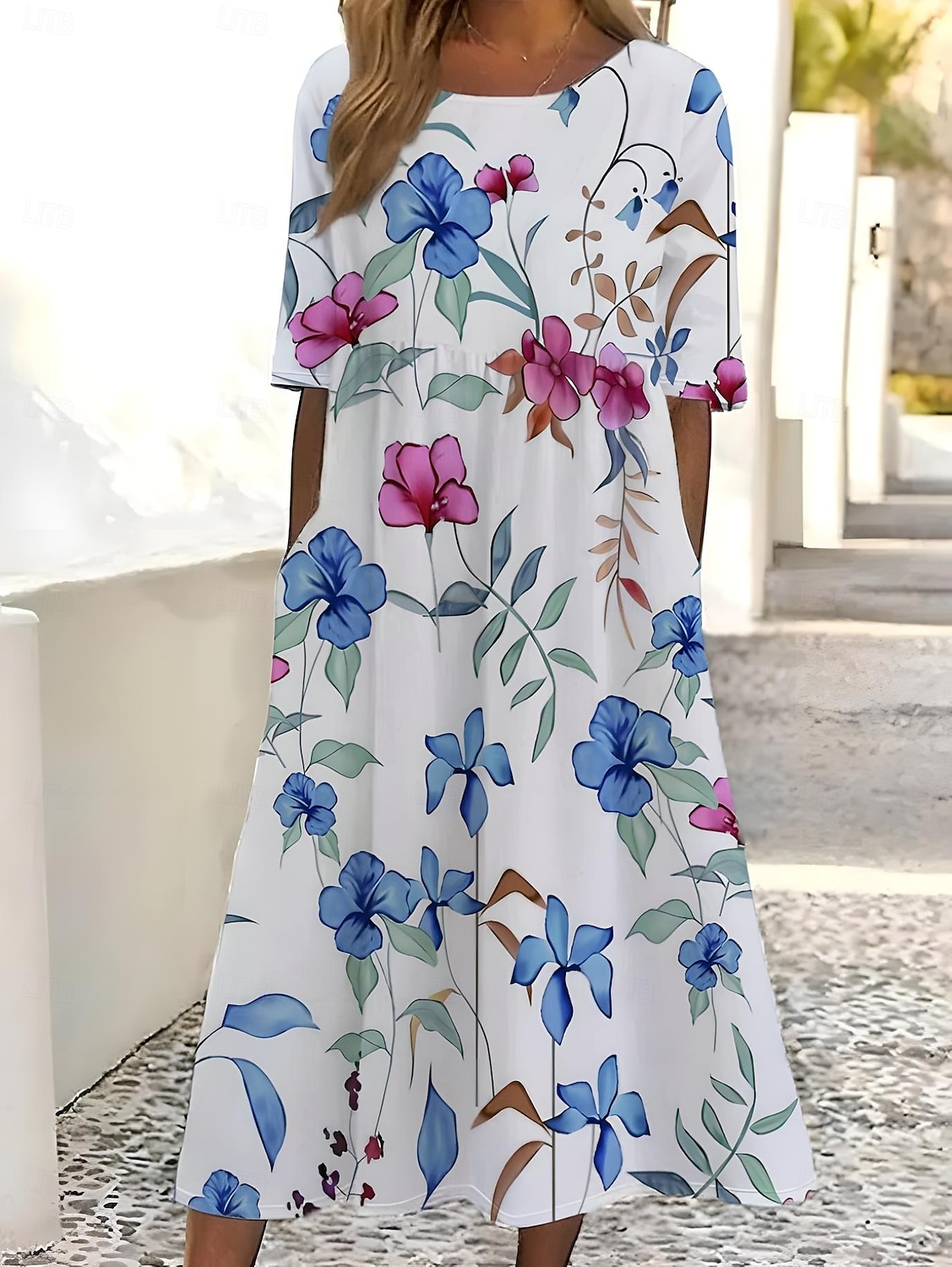 Mujer Vestido Midi Vestido estilo camiseta Vestido de verano Vestido de una línea Vacaciones Casual Cumpleaños Diario Fiesta de Té Ajuste regular Ombre Floral Graphic Manga Corta Cuello Barco Blanco 2025 - $46.99 –P3