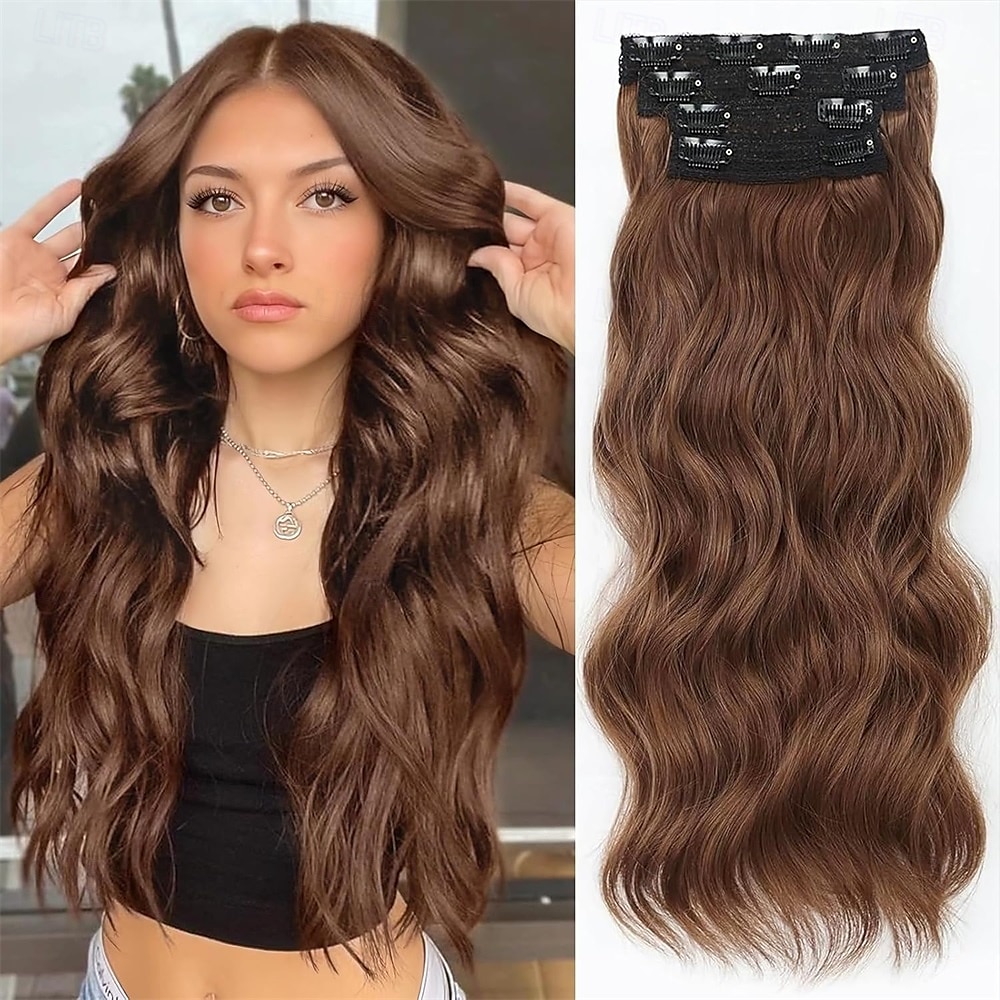 Extension per capelli, 4 pezzi, extension con clip, 20 pollici, biondo spiaggia, lunghe, ondulate, naturali, morbide, sintetiche, per donna del 2025 a $26.99 –P4
