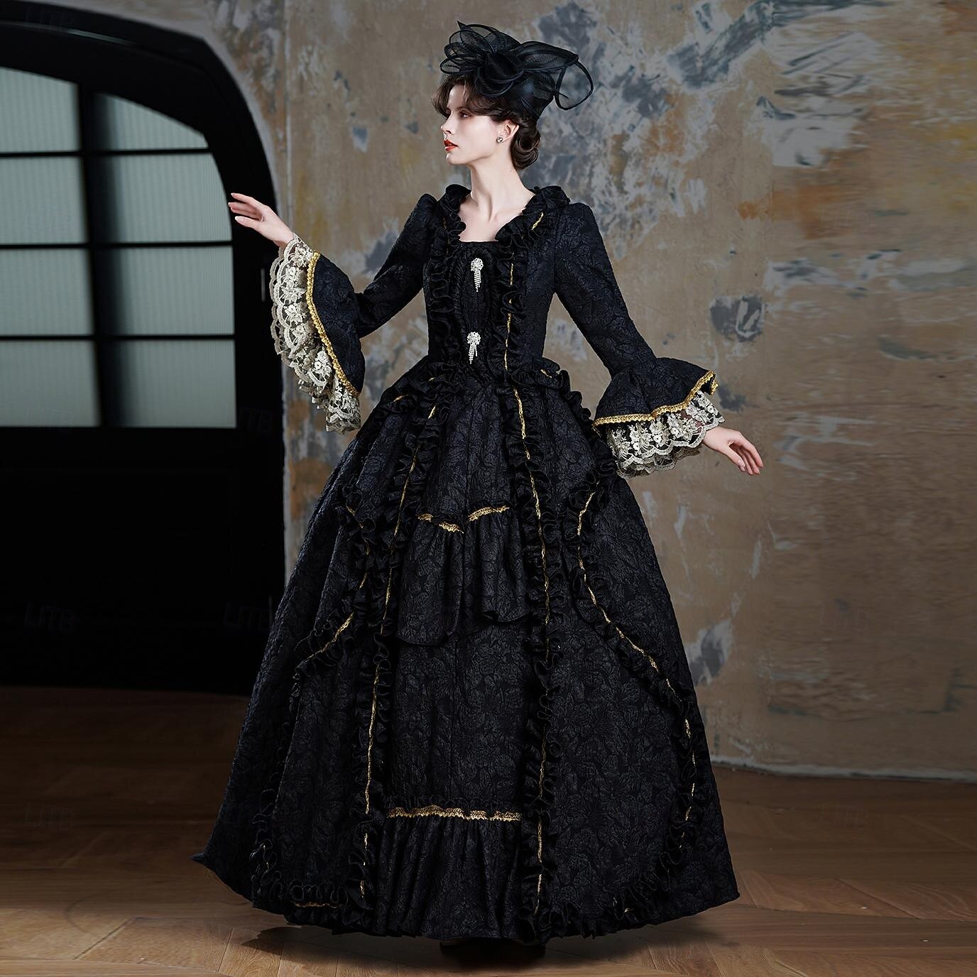 Robe Princesse Baroque Rococo Pour Femme - Style Gothique Victorien - Manches Trompette Et Dentelle - Pour Fêtes, Noël, Halloween