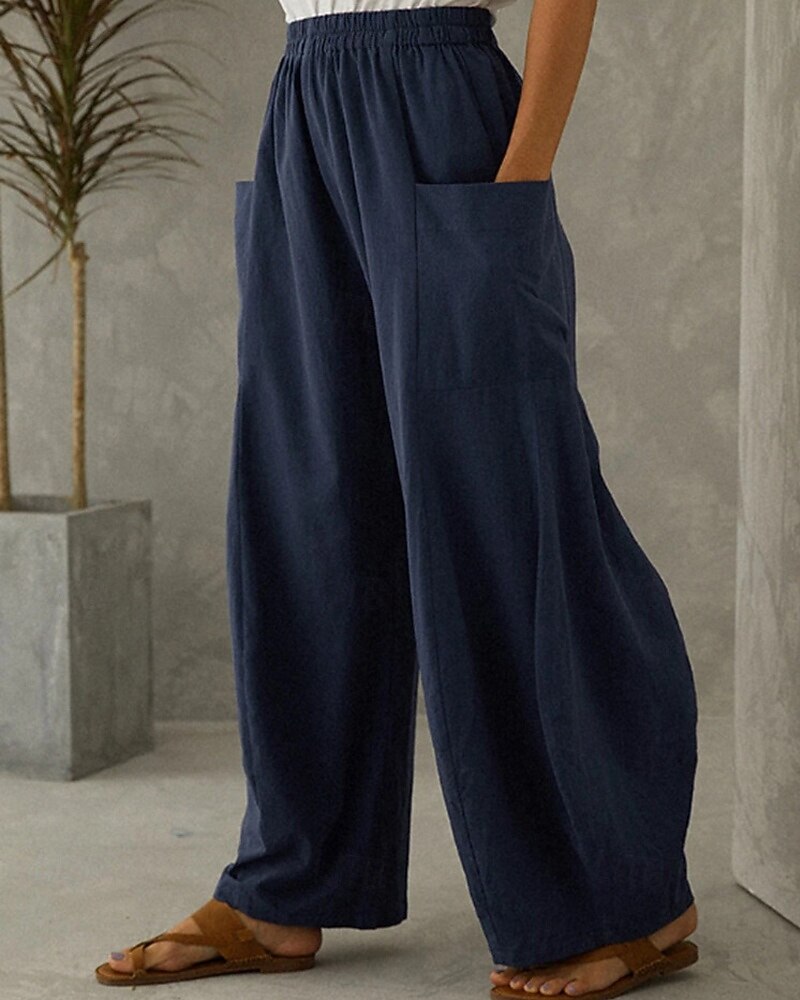 Femmes Pantalon en coton et lin Culottes Jambe Large Jambe large Mode Occasionnel Longueur complète Taille Moyenne Uni Taille Élastique Respirant Confortable Micro-Élastique Rue Tenue quotidienne de 2025 ? $25.99 –P4