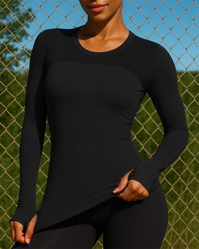 نسائي لون سادة تيشيرت للجري قميص الجري قمة الرياضة كم طويل تي شيرت الصيف الربيع سريع جاف خفة الوزن متنفس ركض يوغا ملابس رياضية ألبسة رياضية أزرق أسود أبيض 2026 - $18.99 –P5