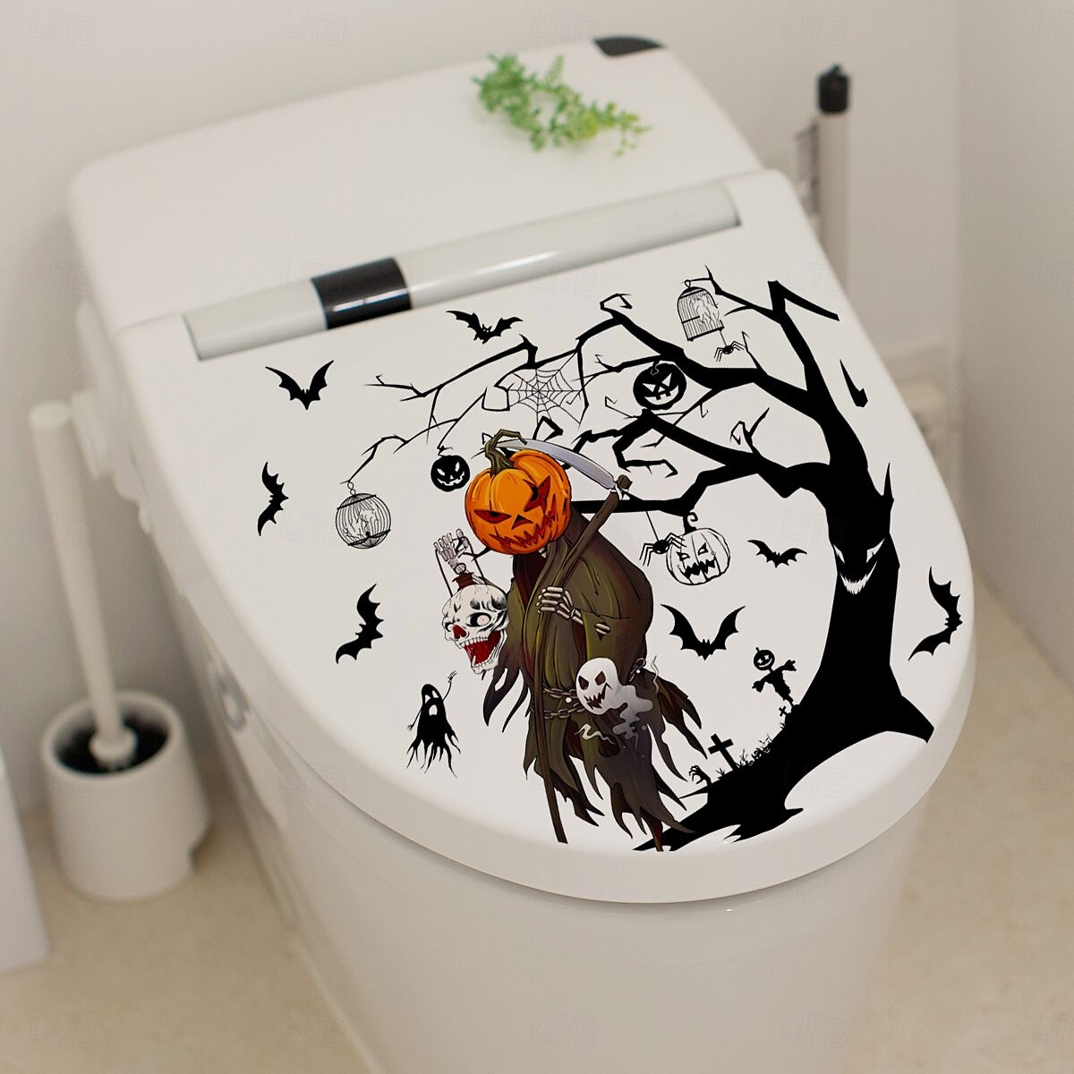 Halloween-wc-istuimen tarra, kurpitsa, aave ja lepakko, itseliimautuva kylpyhuoneen wc-kannen koristelu 2025 - $6.49 –P2