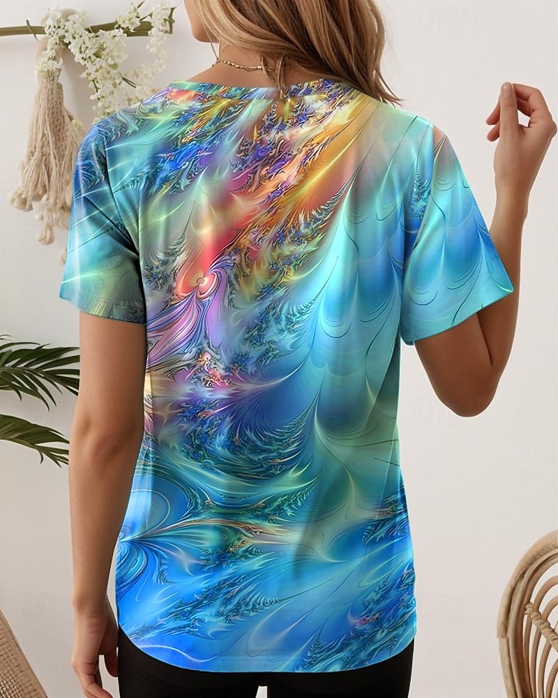 Femmes T-shirt A Ombre Graphique Abstrait ancien Élégant Classique Manche Courte Col en V Hauts Réguliers Quotidien Sortir Week-end Imprimé Rouge Bleu Vert Été Printemps de 2025 ? $19.99 –P2