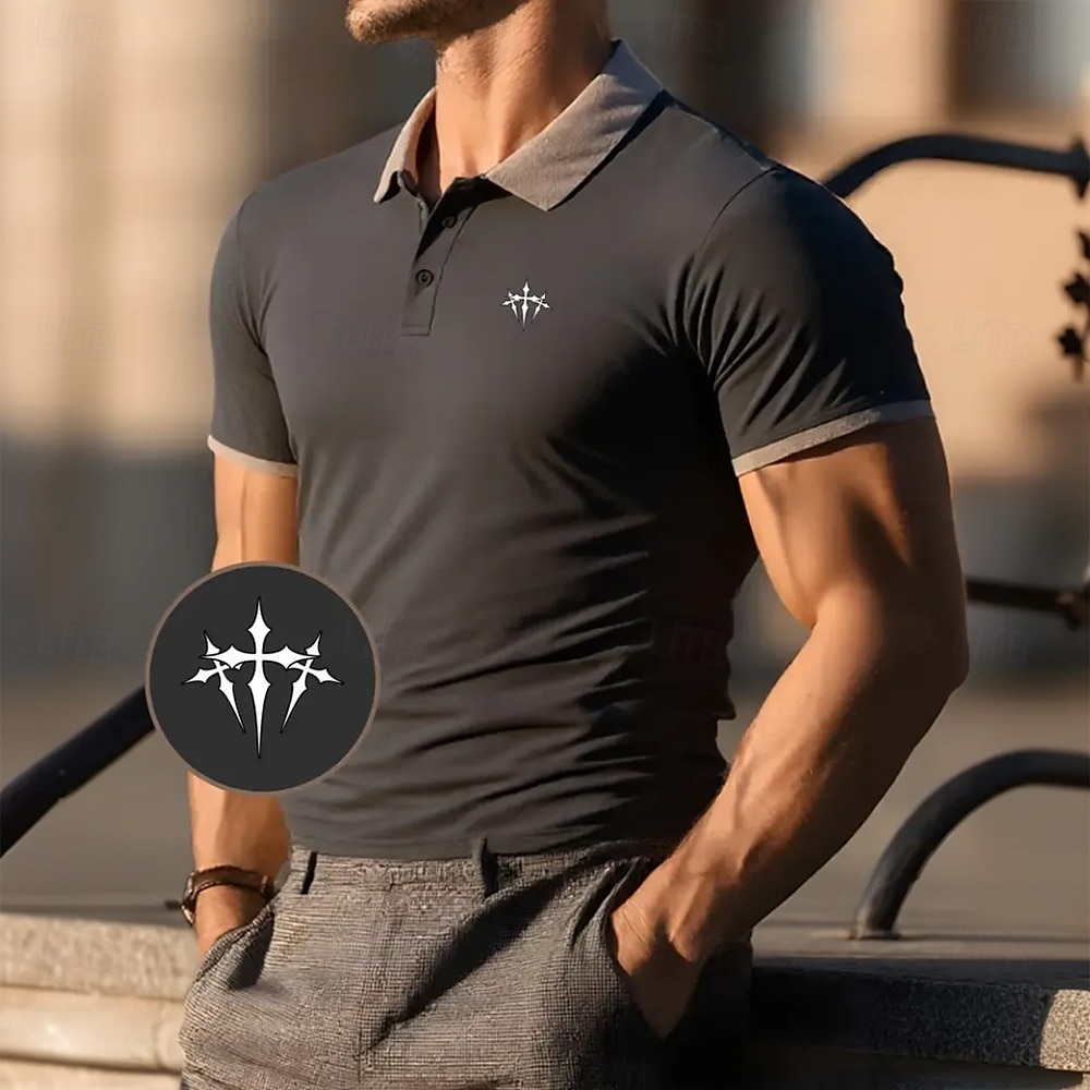 Men's Graphic Polo Short Sleeve Turndown Vacation Casual Daily Business Athleisure Casual Daily Buttons Summer Pink Red Navy Blue 2025 - $20.99 –P1