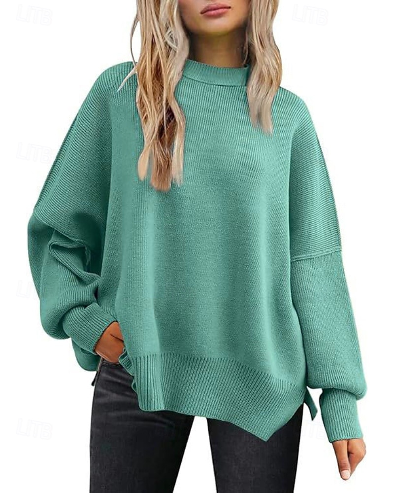 Women's Sweater Pullover Casual Solid Color Ribbed Crew Neck Knitted Long Sleeve Regular Tops Knit Going out Weekend Black White Fall 2025 - $28.99 –P4
