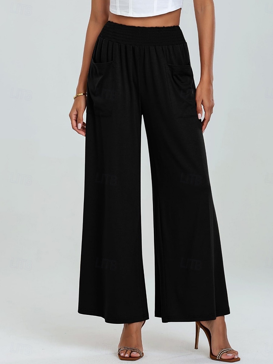 Per donna Gamba larga Chinos Vacanza Moda Streetwear Lunghezza intera Vita Alta Semplice Tasca Fascia Elastica Comodo Morbido Confortevole Micro-elastico All'aperto Streetwear Nero Fucsia Marrone del 2025 a $26.99 –P11