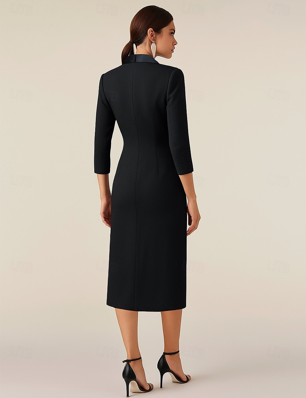 Robe blazer fourreau  colonne robe de mère de la mariée élégante robe de smoking simple minimaliste à encolure en V en satin longueur de sol en crêpe extensible à manches 3/4 avec boutons recouverts de 2025 ? $137.99 –P2