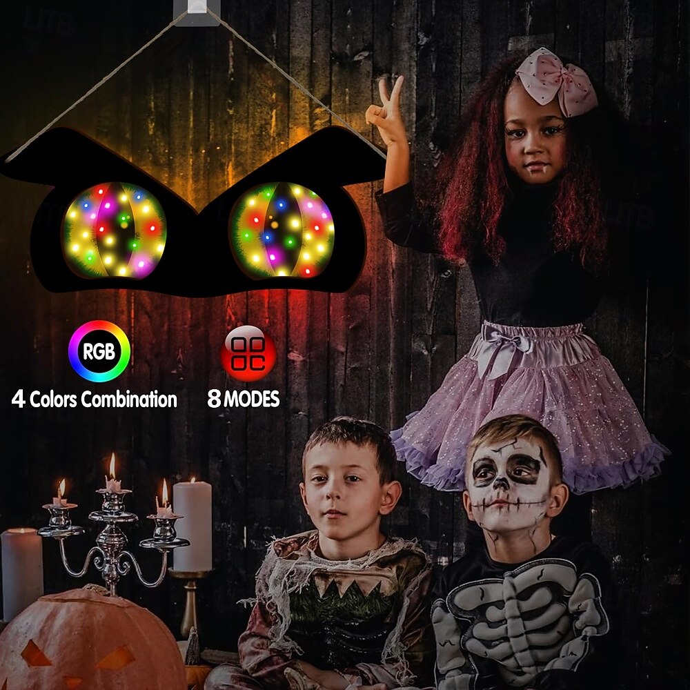 Halloween Decorations Spooky Eyes Lights, 20 Inch Large Wooden Halloween Window Eye Lights with 7 Color Modes and USB/Battery Operated for Home, Wall, Window, Trees Halloween Décor 2026 - $27.99 –P28