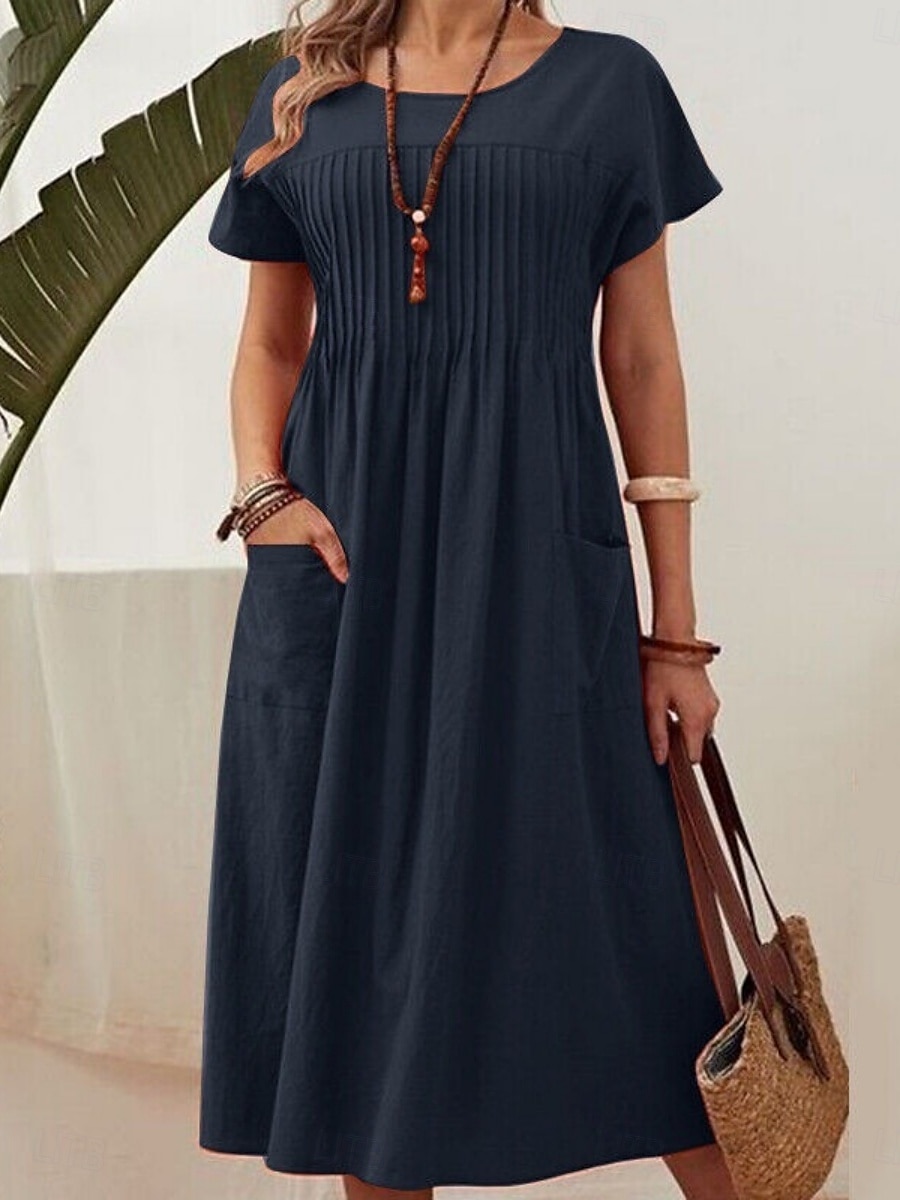 Pentru femei Rochii Midi Rochie A line Rochie de vară Casual Zilnic Fit regulat Simplu Manșon scurt Stil Nautic Roșu-aprins Bleumarin Verde Militar Vară 2025 - $26.99 –P3