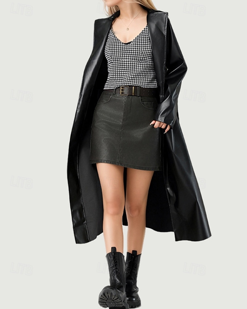Damen Trenchcoat Warm Bequem Tasche Aktiv Mode Einfach Ausgehen Wochenende Offene Vorderseite Lang Umlegekragen Normale Passform Langarm Oberbekleidung Schwarz Herbst Winter 2025 - $34.99 –P3